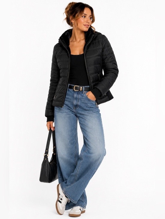 Nautica Jackets & Blazers - Nautica Black Quilted Puffer Jacket Faux Fur Collar Zip Front Women’s Large